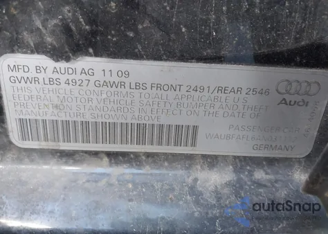 2010 Audi A4 2.0T Premium z USA, uszkodzony, nr VIN WAUBFAFL6AN031172